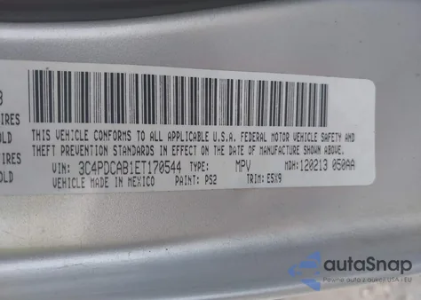 2014 Dodge Journey Se from USA, damaged, VIN 3C4PDCAB1ET170544
